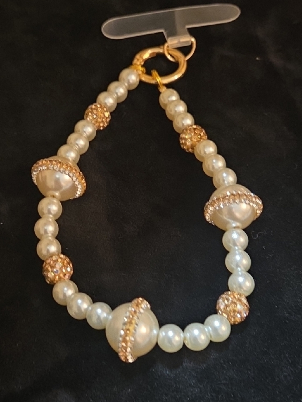 Pearl and Gold Crystal Phone Charm Case Accessory - Gold